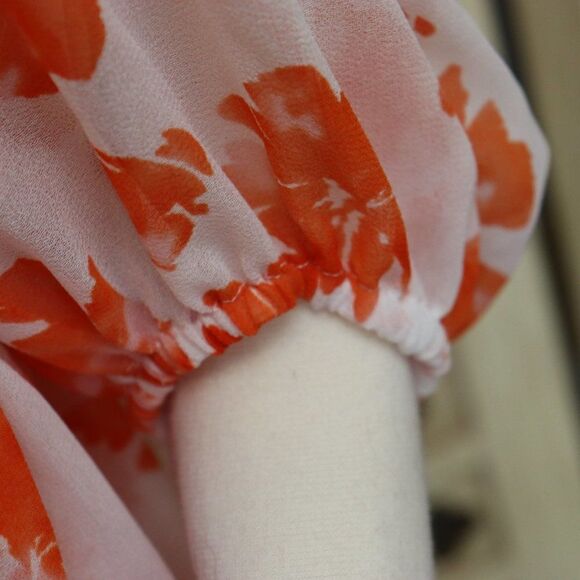 Misa Los Angeles Lorena Orange & White Floral Ruffle Mini Dress size M - Picture 7 of 15
